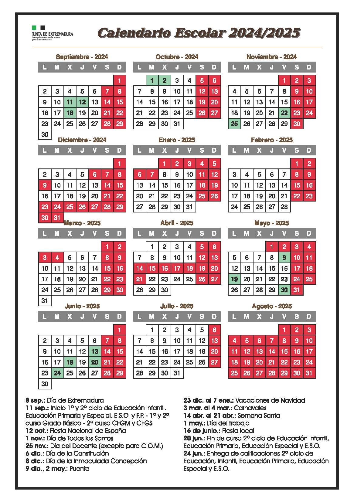 Calendario Escolar 2024 25 Pgina 1