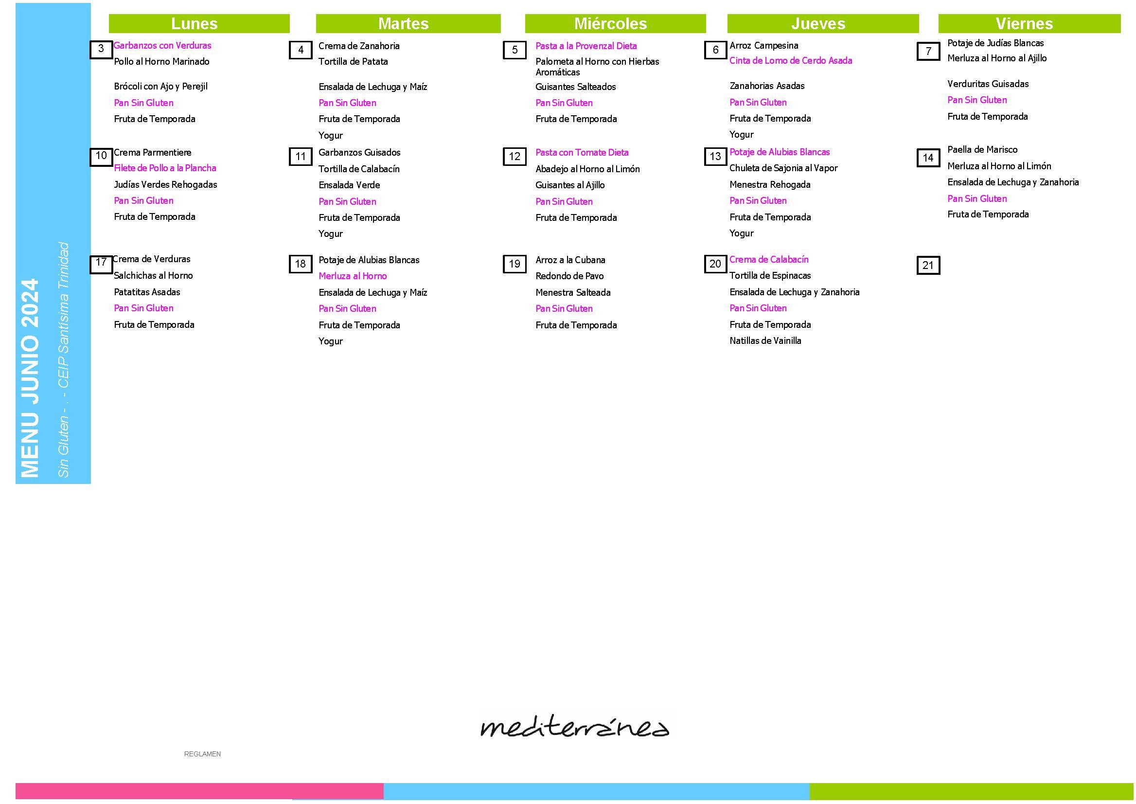 menus derivadas junio 2024 Sin Gluten