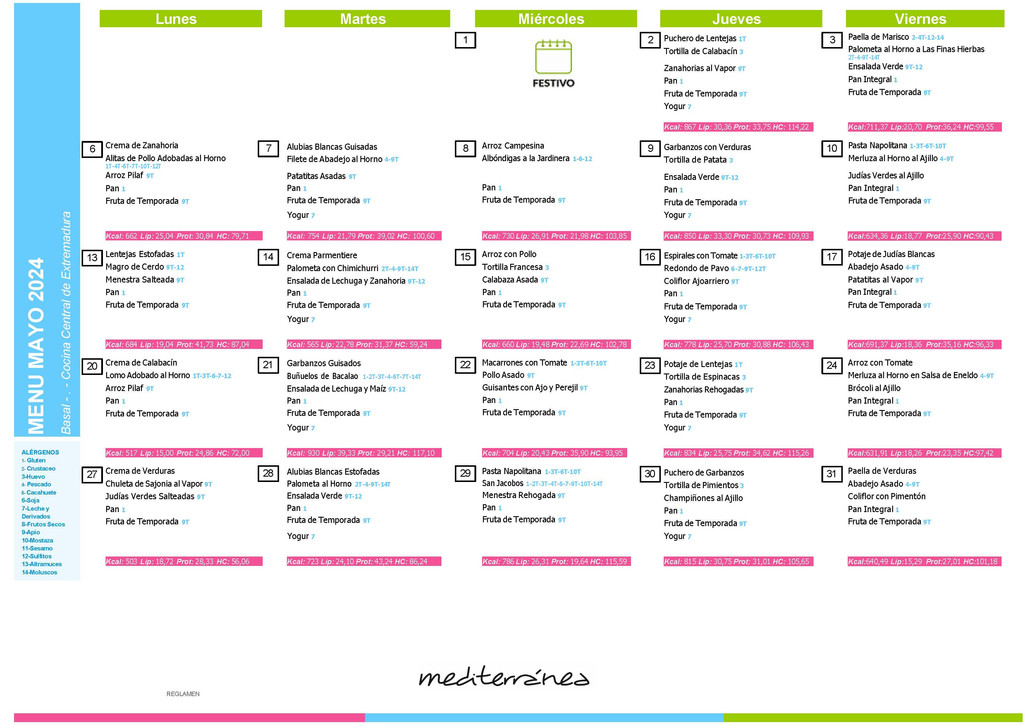 menu basal linea caliente mayo 2024