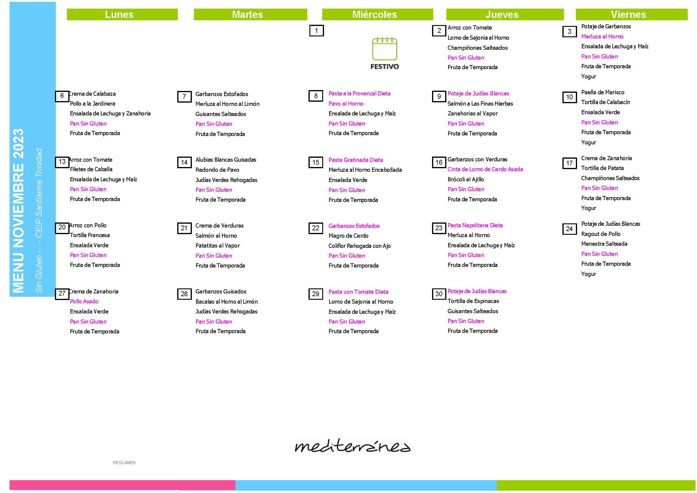 menus derivadas noviembre 2023