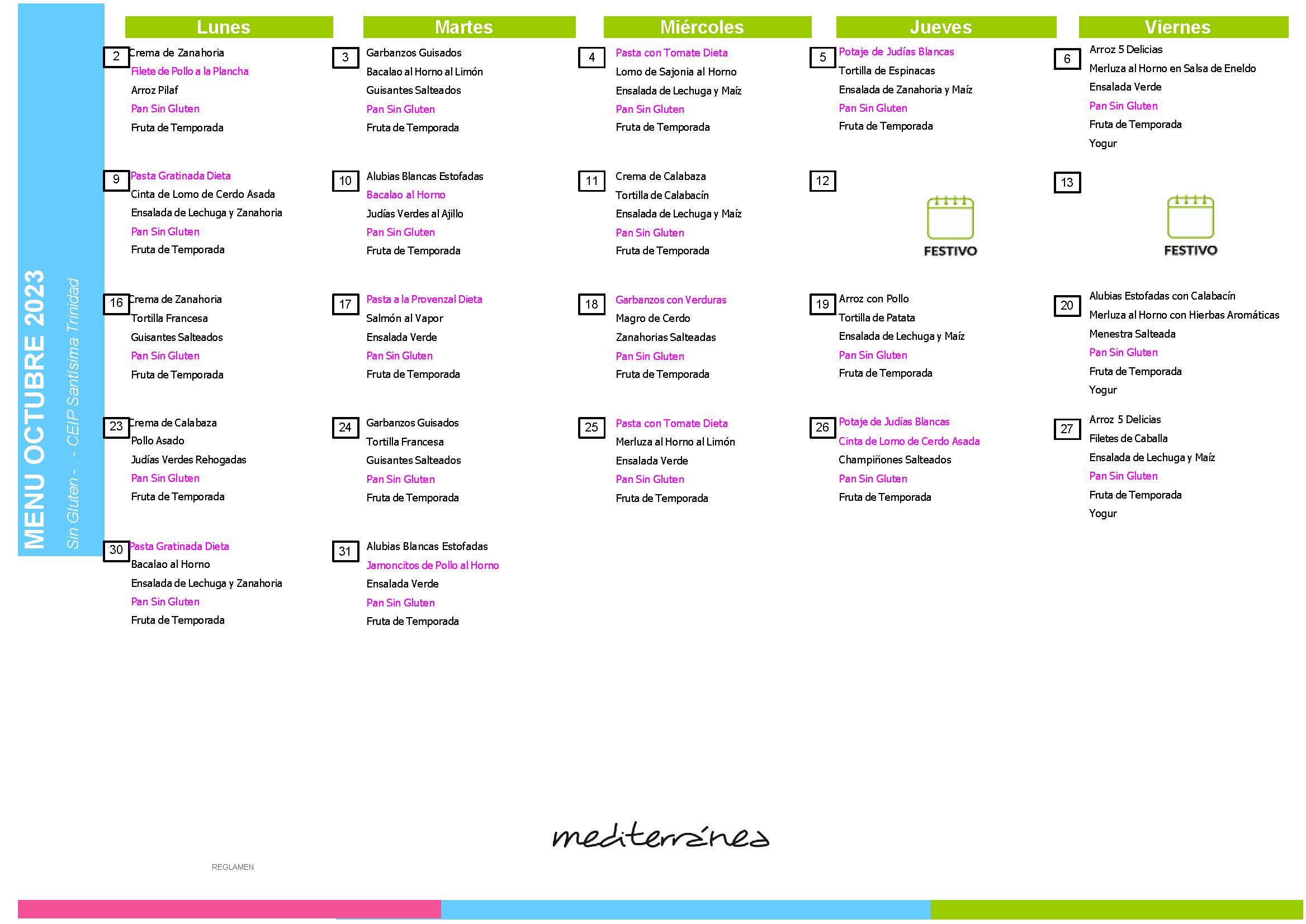menus dietas octubre 2023