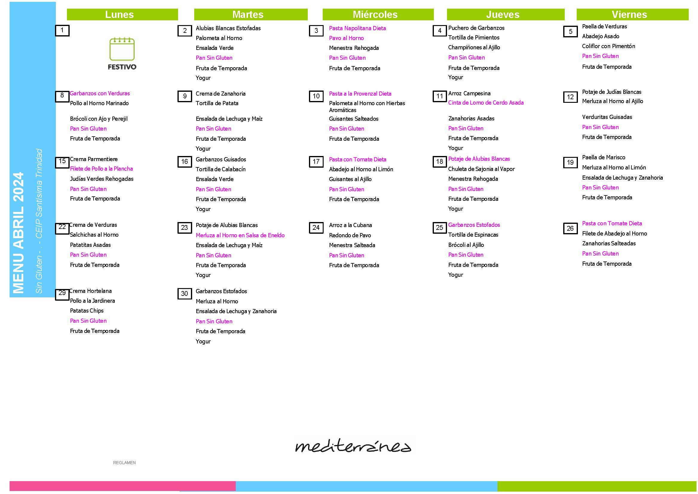 menus derivadas abril 2024 sin gluten