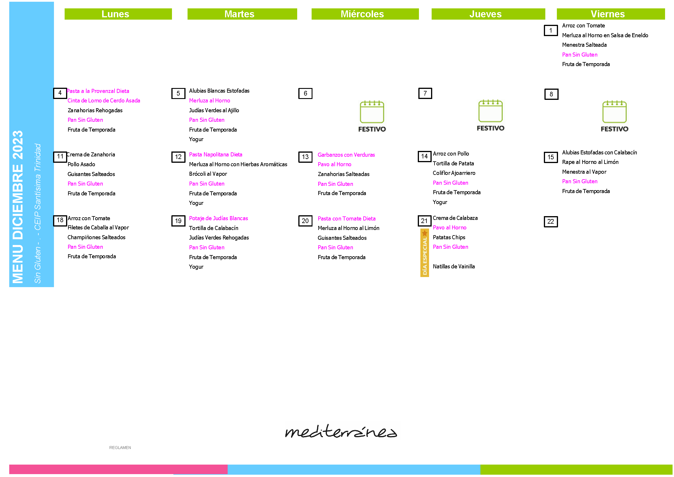 menus derivadas diciembre 2023