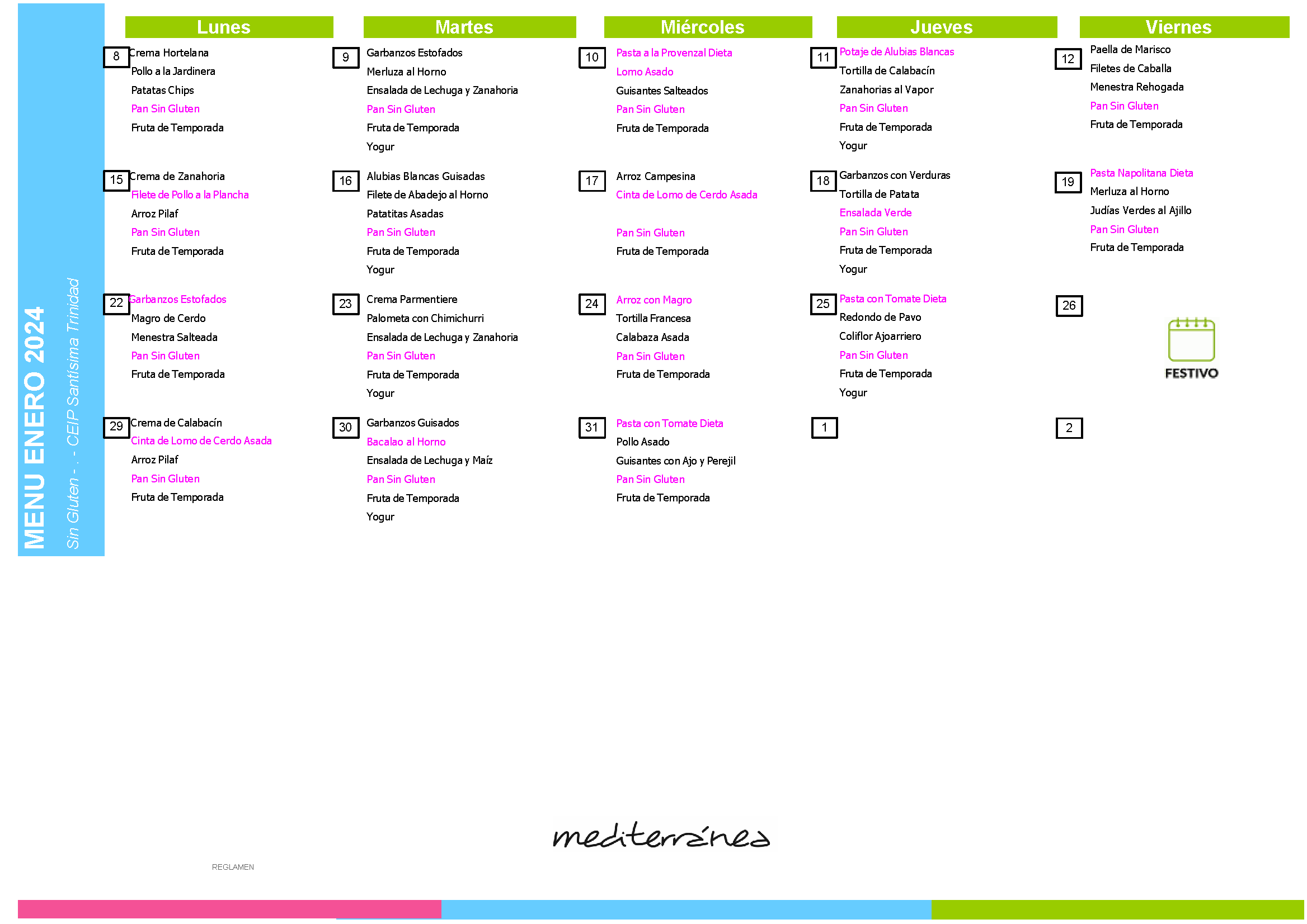 menu dietas enero 2024 Sin gluten