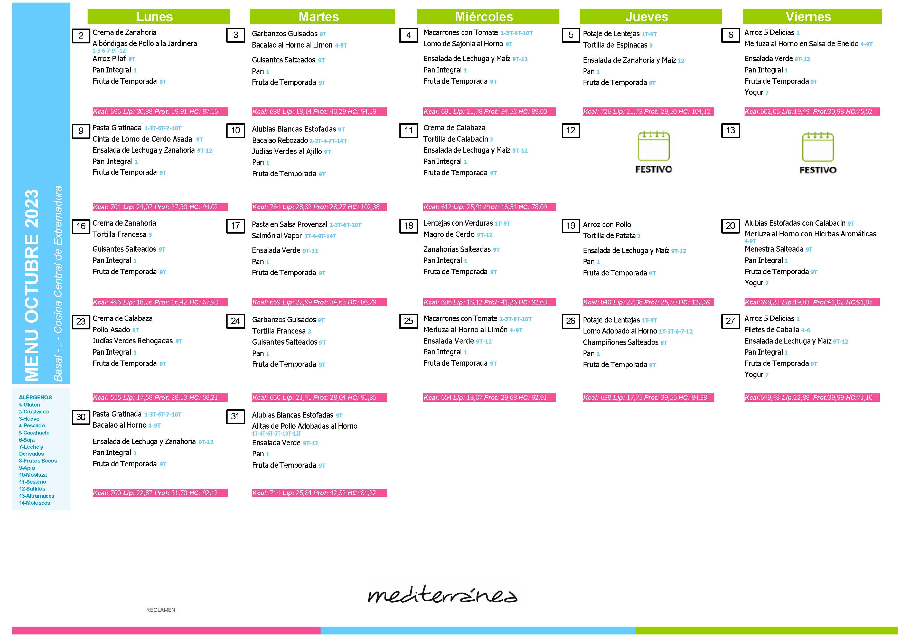 menu basal octubre 2023 linea caliente cocina central